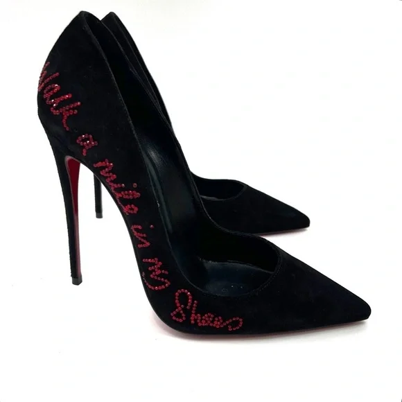 Christian Louboutin Black Stiletto Heels Walk A Mile In My Shoes Collection 38 - Picture 1 of 15